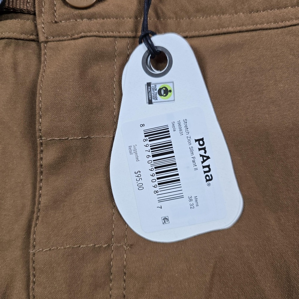 Prana Stretch Zion Slim Pant II Pants Mens 38x32 Sepia Brown Hiking Outdoor - Picture 4 of 16